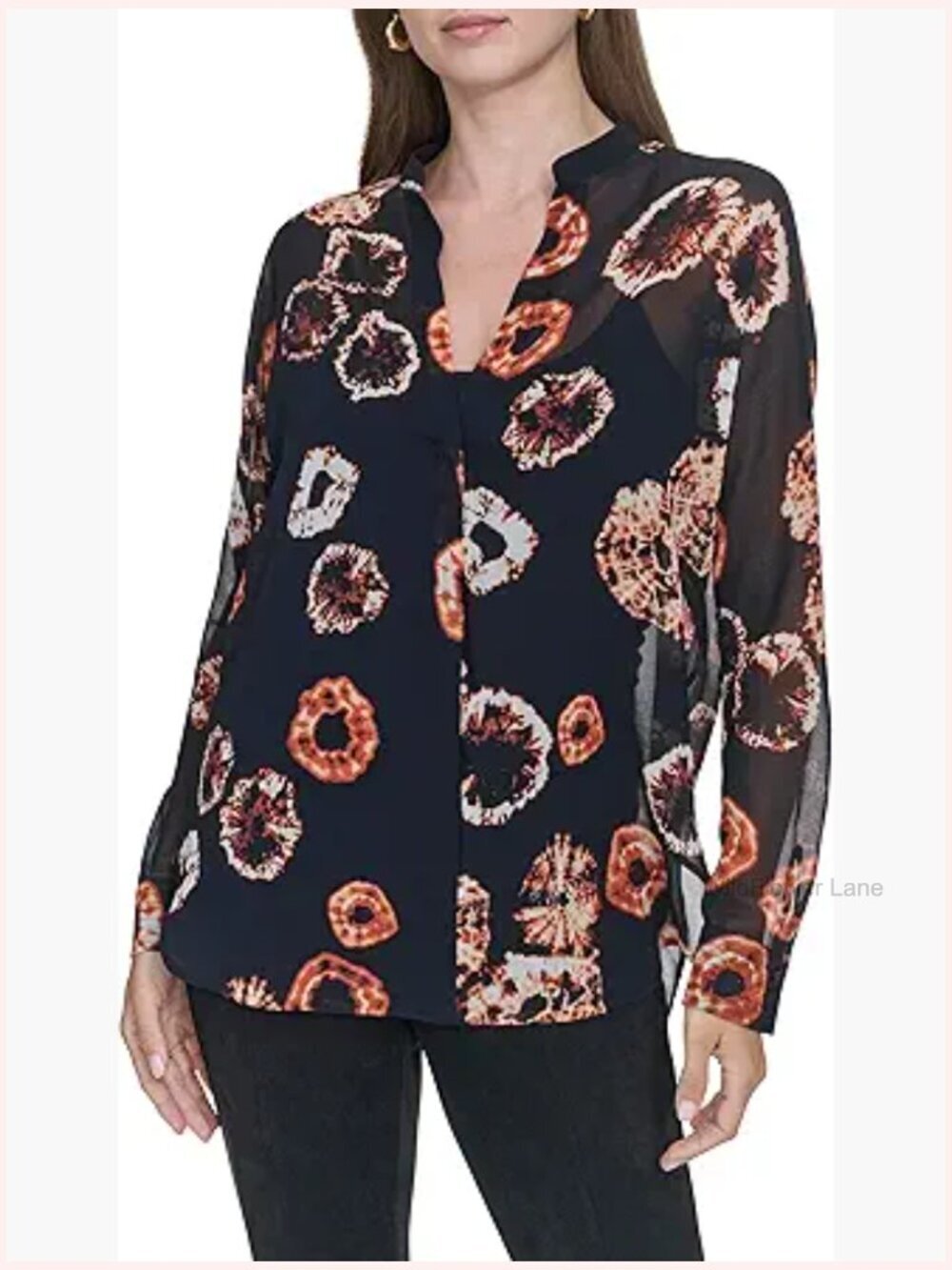 V Neck Sheer Layered Blouse with Long Sleeves